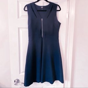 Navy Blue Fit and Flare Dress with Cut Outs & Zipper Size Medium